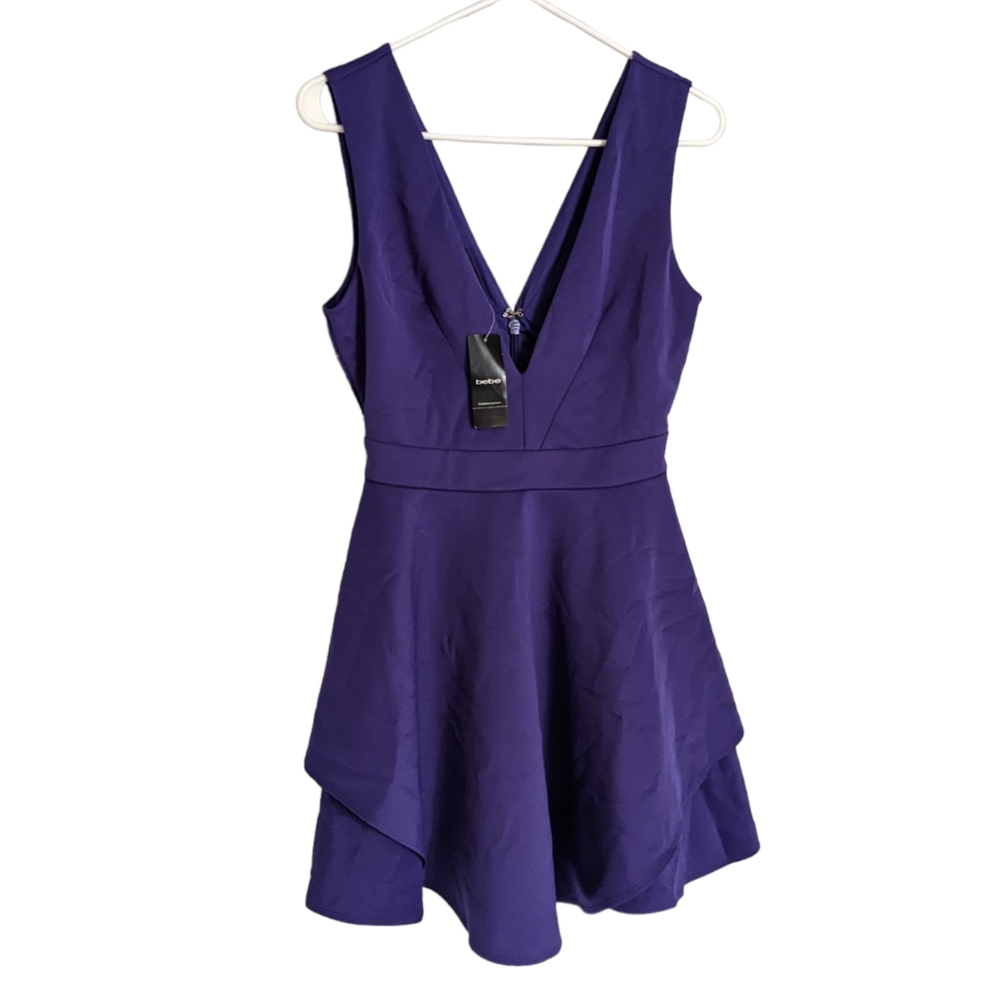 🆕 Bebe Eclectic Zebra Dbl Layer Skirt Purple Scuba Dress S